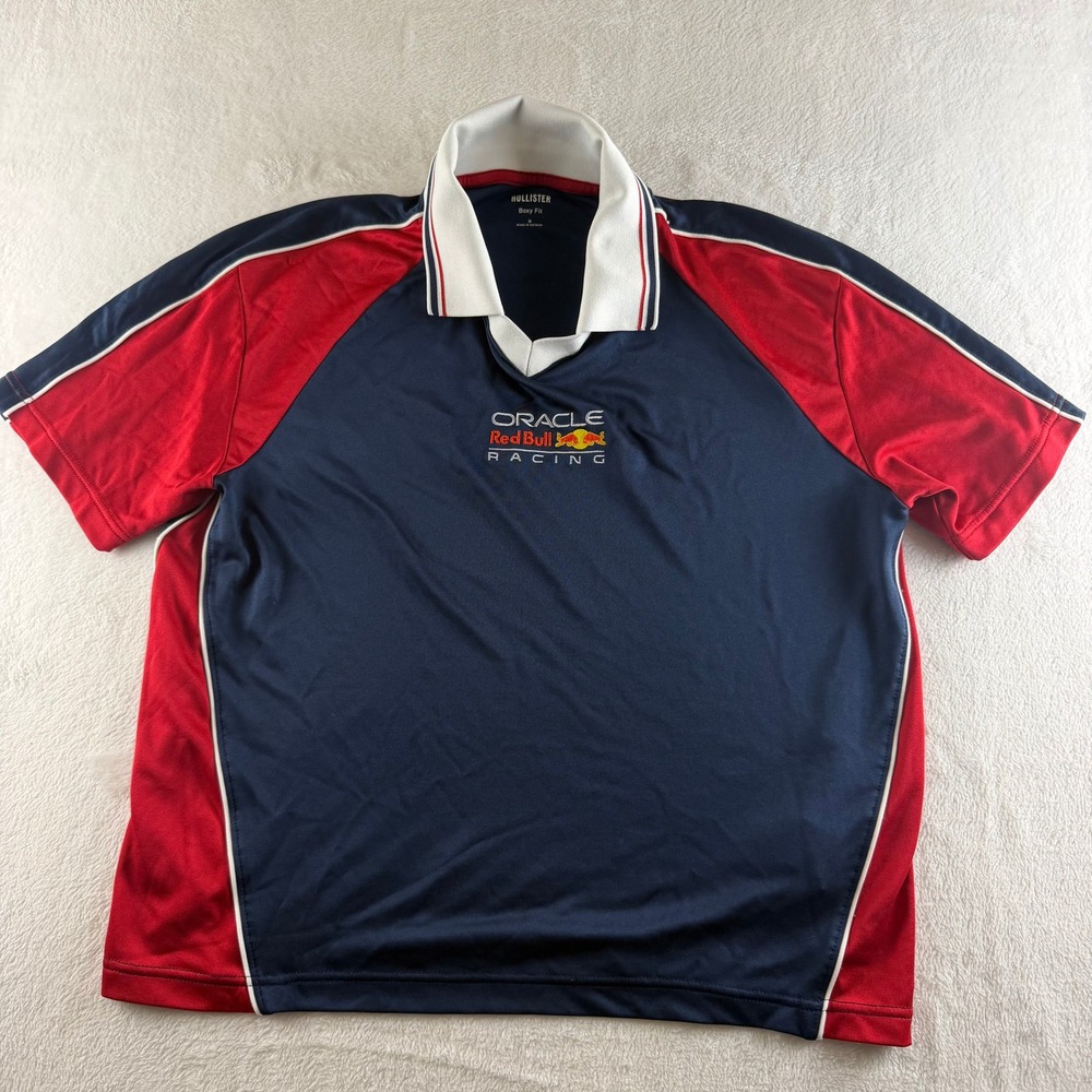 Hollister Oracle Red Bull Racing Polo Boxy Fit Navy Red Mens Small F1 Racing Tee